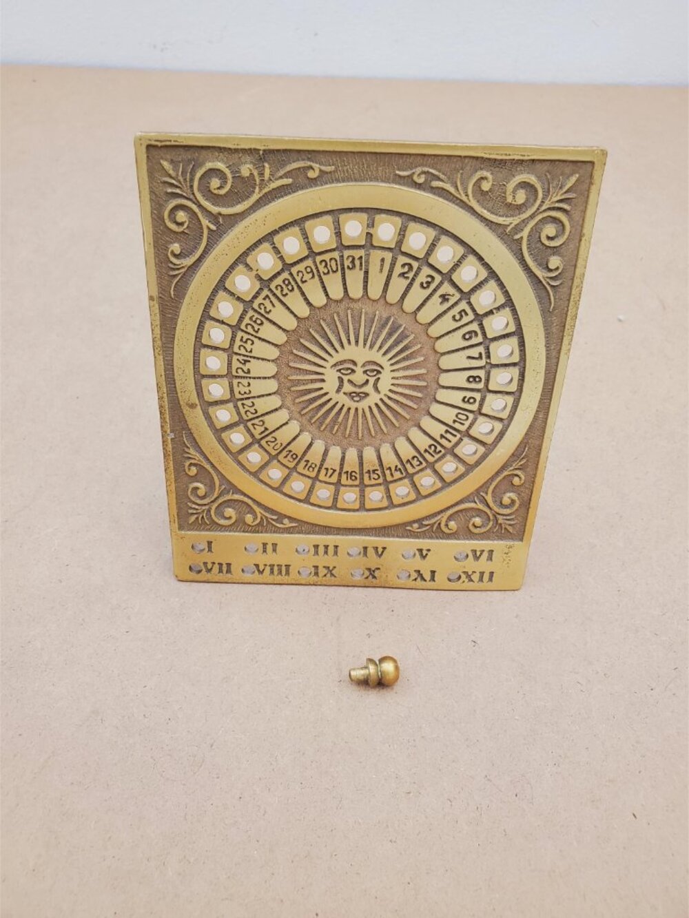 Vintage Brass Perpetual Sundial Calendar. MISSING 1 PEG Unique Housewarming, - Picture 5 of 12